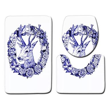 Imagem de 3pcs Conjunto de Tapete de Banho Antiderrapante Banheiro Tapete de Chuveiro Tapete de Pedestal de Toalete Tapete de Flanela Macia Tapete de Assento de Toalete Conjunto de Toalete, C008,50 x 80 cm 3pcs