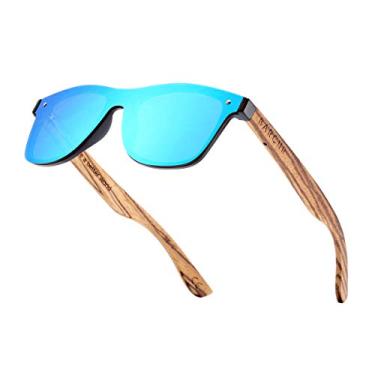 Imagem de BARCUR Óculos de sol vintage unissex de madeira polarizada, nogueira zebra, sem aro, Azul, laranja, preto, Lens Height: 49 mm