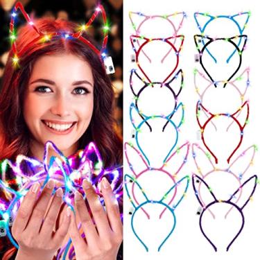 Imagem de Tiara de orelhas de gato de LED, Aniwon12PCS, faixa de cabeça de unicórnio para orelha de gato fofa, orelha de coelho, faixa de cabeça de LED luminosa para mulheres, meninas, crianças,