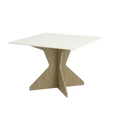 Imagem de Mesa Quadrada Pequena 110 cm Para 6 Lugares Sala de Jantar MDF Off White e Marrom Madeira