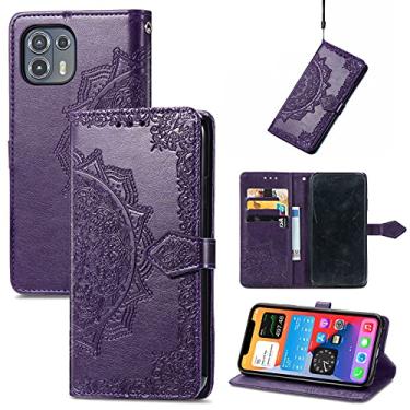 Imagem de YUNCHAO Caixa de telefone Para Motorola Edge 20 Lite Mandala Padrão de relevo Horizontal Caso de couro com suporte e cartas e carteira e cordão capa para celular