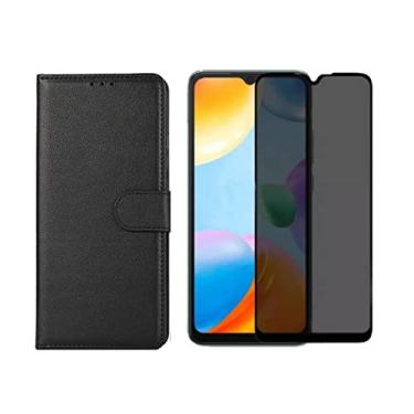 Imagem de Kit Capa Carteira Flip + Pelicula Privacidade Compatível Xiaomi Redmi Note 11 Redmi 10C Poco X4 Pro M4 Pro (Redmi 10C)