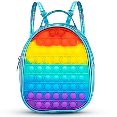 Imagem de QCQHDU Mochila Pop Poppers it para meninas, bolsa de ombro Pop Poppers, brinquedos sensoriais para crianças pequenas, Arco-íris, M
