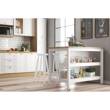 Imagem de Bancada Gourmet Ilha Cozinha+ Kit Luz+2 Banq. Ditália Branco