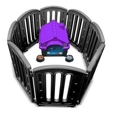 Imagem de Kit Casa Colchão Cercadinho Comedouros Cachorro Gato N2 Mec Cor:preto e Lilas