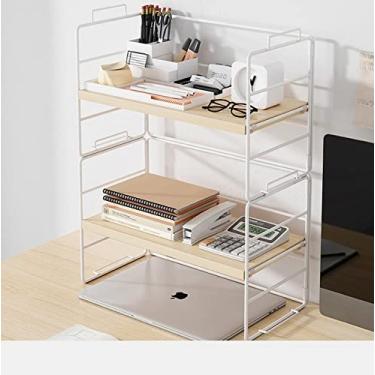 Imagem de KIZQYN Estante de livros escritório simples armário de mesa arranjo de mesa e armazenamento pequena estante acessórios de escritório estante (cor: branco)