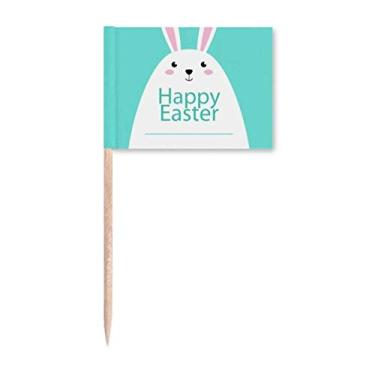 Imagem de Feliz Páscoa Festival Azul Padrão Coelho Palito Bandeiras Marcador Topper Decoração de Festa
