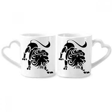Imagem de Conjunto de canecas de porcelana para casais, signo do zodíaco, constelação de leão, coração