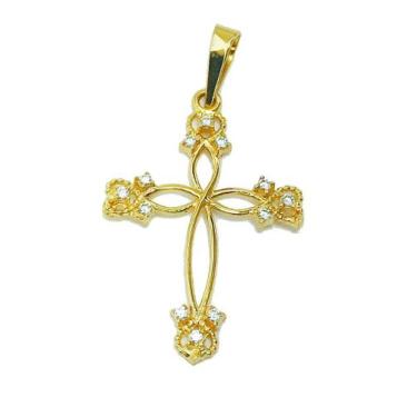 Imagem de Pingente Em Ouro 18K Crucifixo Cravejado Vazado - Elegancy Joias