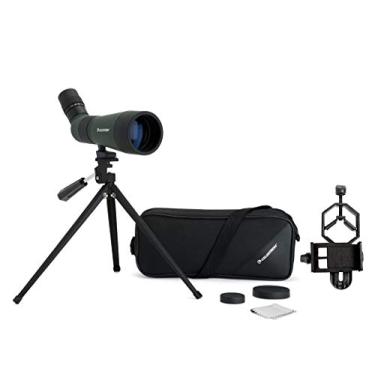 Imagem de Celestron Telescópio angular LandScout de 60 mm – Ótica totalmente revestida – Lente ocular de zoom 12–36x – Armadura de borracha – Tripé de mesa e adaptador de smartphone