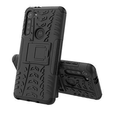 Imagem de Capa protetora de capa de telefone compatível com Moto G8 Power, TPU + PC Bumper Hybrid Militar Grade Rugged Case, Capa de telefone à prova de choque com mangas de bolsas de suporte (Cor: Preto)
