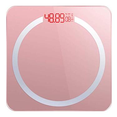 Imagem de balança de pesagem eletrônica, balanças de banheiro de vigilantes de peso, balança digital ultrafina de alta precisão, com cabo de carregamento USB, rosa