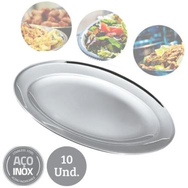 Imagem de Kit 10 Travessas Oval Em Inox Para Porções E Saladas 25cm - Clink