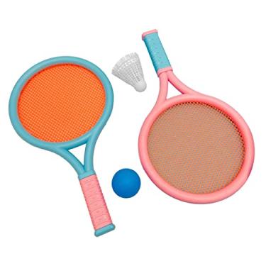 Imagem de Conjunto de raquete de tênis infantil, 2 raquetes 2 bolas elásticas duráveis raquete de badminton infantil portátil para exercícios para diversão ( rosa)