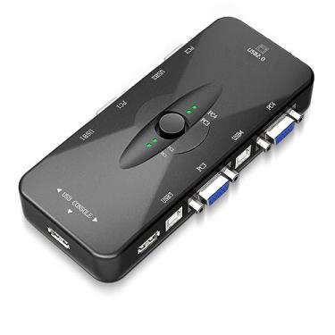 Imagem de Comutador KVM de 4 portas, hub de monitor KVM VGA/SVGA USB 2.0, comutador KVM VGA com hub USB, adaptador de caixa de interruptor de computador para mouse de teclado de PC