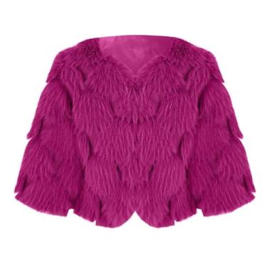 Imagem de Suéter infantil para bebês e meninas, blusa peluda, inverno, à prova de vento, espesso, casaco de lã quente, Rosa choque, 18-24 Meses