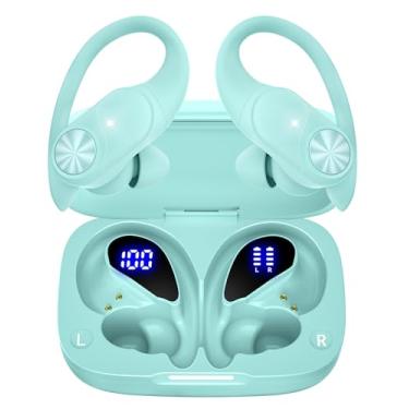 Imagem de Bluetooth Headphones Wireless Earbuds 80hrs Playtime Wireless Charging Case Digital Display Sport Ear buds with Earhook Premium Deep Bass IPX7 Waterproof Over-Ear Earphones for Phone Laptop Mint Green