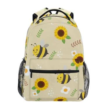 Imagem de GuoChe Mochila infantil personalizada para meninas abelha mel girassol mochila amarela para homens laptop livros adolescentes bolsa alça de peito, Girassol e abelha e mel, Small