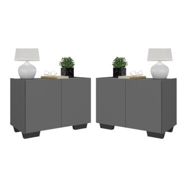 Imagem de Kit 2 Mesas De Cabeceira 2 Portas E Pés Mp4139 Grafite preto