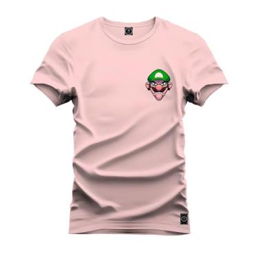 Imagem de Camiseta Plus Size Unissex Algodão Macia Premium Estampada Bigode Verde Peito Rosa G4