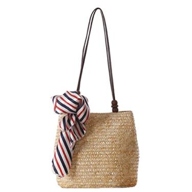 Imagem de BYKOINE Bolsa de palha feminina moda praia bolsa de verão bolsa de ombro pequena bolsa satchel, Bege3, One Size