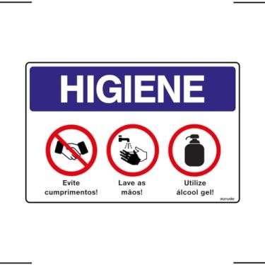 Imagem de Placa De Sinalização Higiene, Evite Cumprimentos, Lave As Mãos, Utilize Álcool Gel 30x20 Ekomunike - P-37/3 F9e