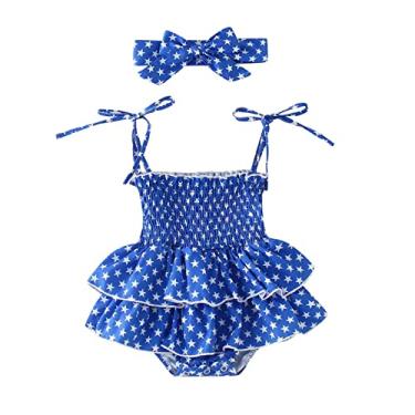 Imagem de Macaquinho infantil sem mangas com estampa de estrelas, dia da independência, 4 de julho, faixas de cabeça para bebês meninas, Azul, 12-18 Months