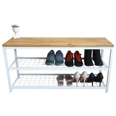 Imagem de Banco Sapateira Strassis Design SD-5001-1M Metal e Madeira Branca