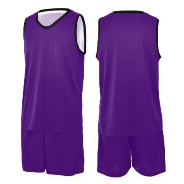 Imagem de CHIFIGNO Camiseta de basquete azul-petróleo roxo com glitter, camiseta de basquete simples, camiseta de futebol PPS-3GG, Índigo, XXG