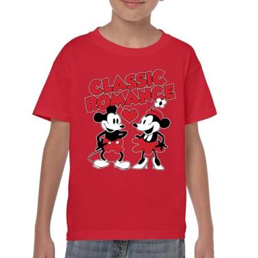 Imagem de Camiseta juvenil Steamboat Willie Classic Romance Cute Cartoon Mouse Love Relationship Heart Valentine's Day Kids Red X-Grande
