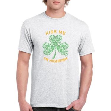 Imagem de Camiseta masculina Kiss Me I'm Hirish Dia de São Patrício engraçada 420 Weed Smoking Paddy's Shamrock Irish Shenanigans, Cinza-claro, 5G