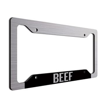 Imagem de Moldura de placa de licença de carne bovina alumínio escovado ACM Moldura de placa de carro de vaca - disponível em várias cores. Perfeito para agricultores