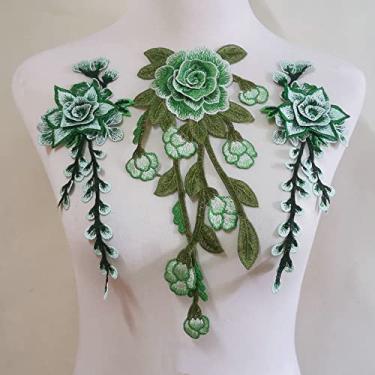 Imagem de 2 peças acessórios de vestuário bordado renda costura manual DIY pano pasta jeans pano pasta flor vestuário decoração (verde ciano)