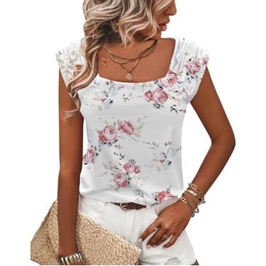 Imagem de Zeagoo Camiseta regata feminina com gola quadrada, caimento solto, casual, cor lisa, manga cavada, Flor branca, P