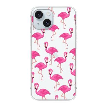 Imagem de Blingy's Capa para iPhone 15, mulheres, meninas, fofo, estilo flamingo, tropical, estampa de pássaros, design animal, transparente, macia, capa protetora transparente de TPU compatível com iPhone 15