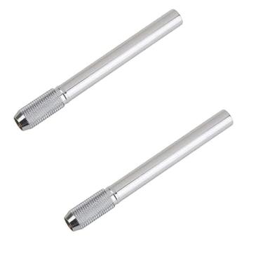 Imagem de 2 extensores de lápis prateados, extensor de lápis de cabeça dupla para artistas, suporte de caneta com alça de metal ajustável, alongador para escola, escritório, porta-lápis e porta-canetas,
