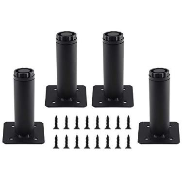 Imagem de Seimneire 4 peças de pernas ajustáveis para móveis, 10 cm / 96 mm pés de suporte de metal preto pernas de substituição resistentes para sofá, armário de TV, sofá, mesa de café, aparadores, cômoda
