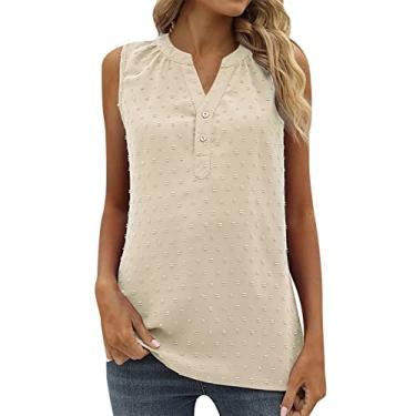 Imagem de Camiseta regata feminina de verão sem mangas de chiffon casual 2024 Swizz Dot Loose Dressy V Neck Work Shirt, Bege, XG