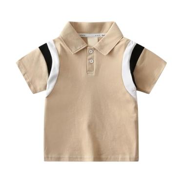 Imagem de Camiseta infantil com botões de manga curta e lapela havaiana casual com bolso, Cáqui nº 2, 5-6 Anos