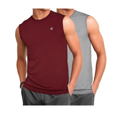 Imagem de Champion Camiseta masculina sem mangas grande e alta – Pacote com 2 camisetas musculares de desempenho, Concreto/marrom, XXG Alto