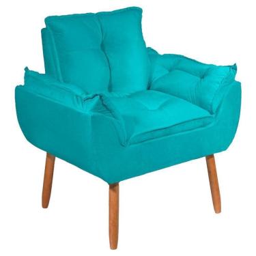Imagem de Poltrona Cadeira Decorativa Opala Suede Azul Turquesa Sala De Estar - Wd Decor