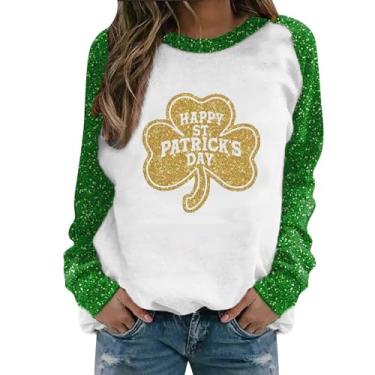 Imagem de Nagub Camiseta feminina de manga comprida irlandesa do Dia de São Patrício, blusa casual plus size (Z - Camisa Shamrock - A-Bronze, P), Z - Camisa Shamrock - A-bronze, P