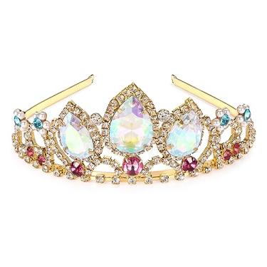 Imagem de VINJEWELRY para meninas Tiara de Rapunzel Aurora Boreal Pedra Brilhante Coroa Dourada Dia das Bruxas Princesa Enrolada Joia, free size, acrílico Strass