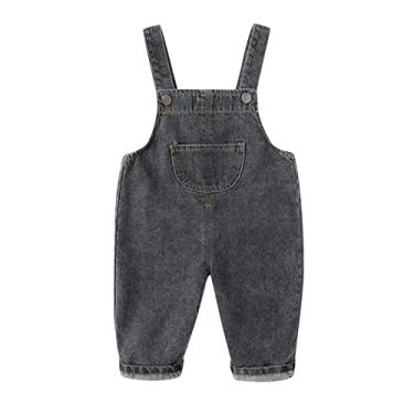 Imagem de Macacão jeans para bebês meninas, macacão jeans de algodão macio para meninos e meninas de 18 meses, Preto, 6-12 meses