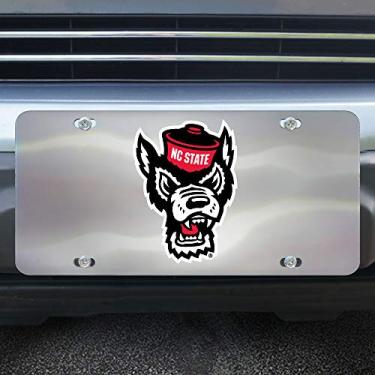 Imagem de FANMATS Placa de licença de aço inoxidável 3D North Carolina State University Cromada, 15 x 30 cm.