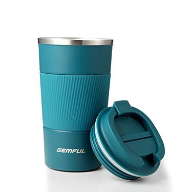 Imagem de GEMFUL Caneca de café para viagem de 500 ml, copo com tampa, aço inoxidável, isolado, reutilizável, à prova de vazamento, para amantes de café, presentes para bebidas quentes e frias, mulheres, homens