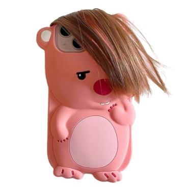 Imagem de QoKcoahn Capa para iPhone 15, lindas capas de telefone Kawaii, 3D, engraçadas, com estampa de castor feio e chaveiro, capa de proteção contra quedas de gel de silicone macio para mulheres e meninas