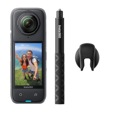 Imagem de Kit Get-Set para câmera de ação Insta360 X4, visão de 360°, à prova d'água, resolução 8K, vídeo de grande-angular 4K, efeito bastão de selfie invisível, protetores de lente removíveis, autonomia de