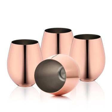 Imagem de WOTOR Conjunto de 4 taças de vinho ouro rosa, 510 g, taças de vinho de aço inoxidável sem haste, taça de vinho de metal inquebrável para atividades ao ar livre, viagens, acampamento, acessórios de