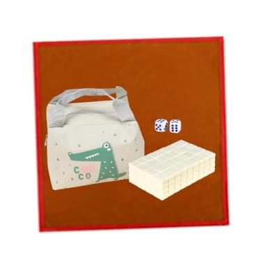 Imagem de Fancyes Conjunto de mahjong de viagem portátil com bolsa 26mm conjunto de brinquedo mahjong chinês jogo de tabuleiro 144 folhas para adultos crianças família, cor creme